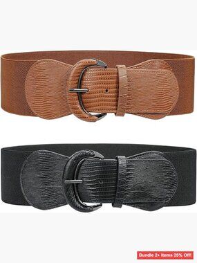 PU Leather Elastic Wide Belt Stretch Waist Belt for Dresses 25-38 Inch